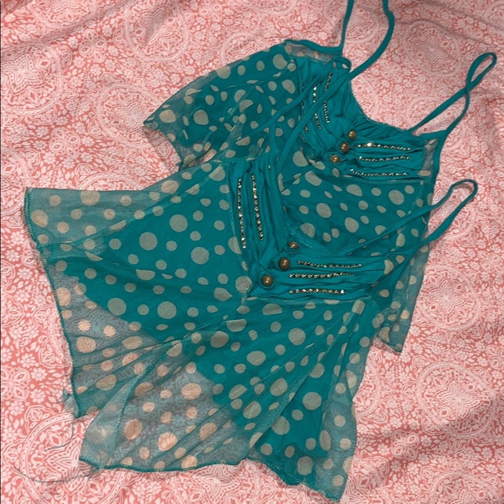 Teal Mesh Blouse Crop Top